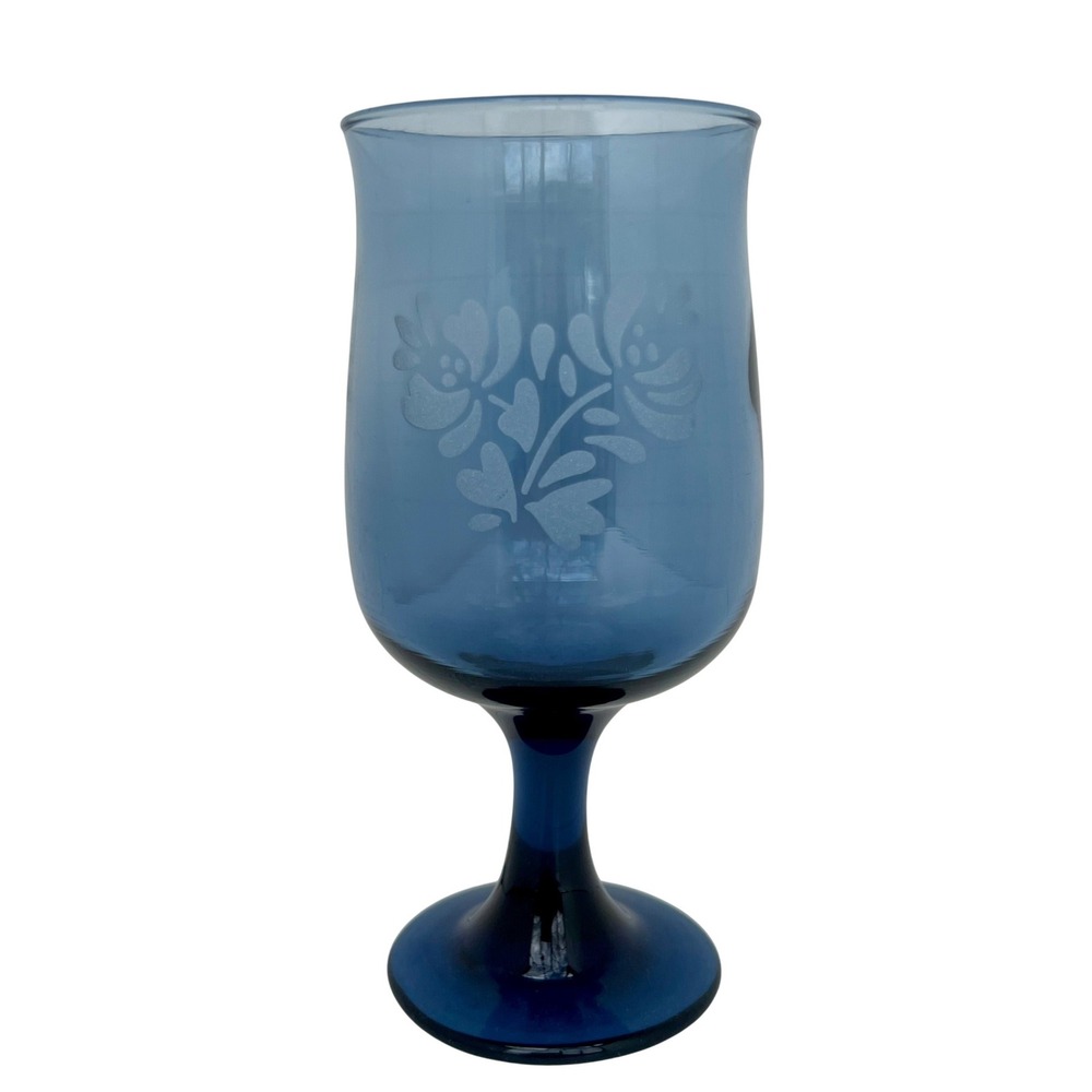 Set of 4 Pfaltzgraff Yorktowne Cobalt Blue Water Goblets - Frosted Floral - 7" - Picture 2 of 10